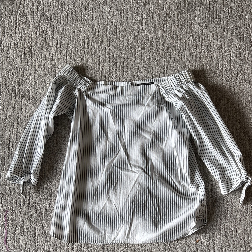 Banana Republic Black and White Striped Off-Shoulder Blouse